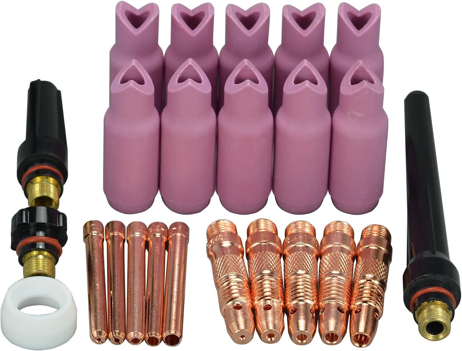 TIG Alumina Nozzle Ceramic Cups Outside & Inside 90º 10N50 1/4" 6.5mm Collet Bodies 10N Back Cap 57Y Series Cup Gasket 18CG Assort Size for SR WP 17 18 26 TIG Welding Torch 24pcs