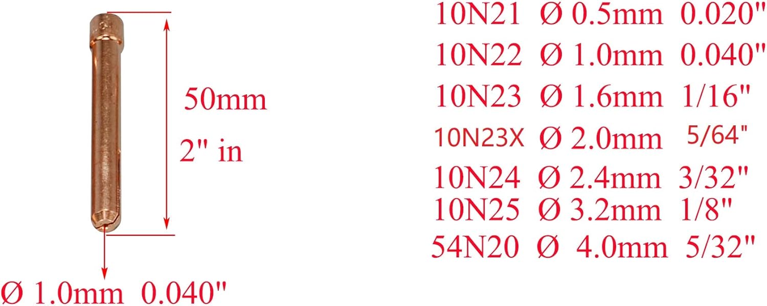 TIG Alumina Nozzle Ceramic Cups Outside & Inside 90º 10N50 1/4" 6.5mm Collet Bodies 10N Back Cap 57Y Series Cup Gasket 18CG Assort Size for SR WP 17 18 26 TIG Welding Torch 24pcs