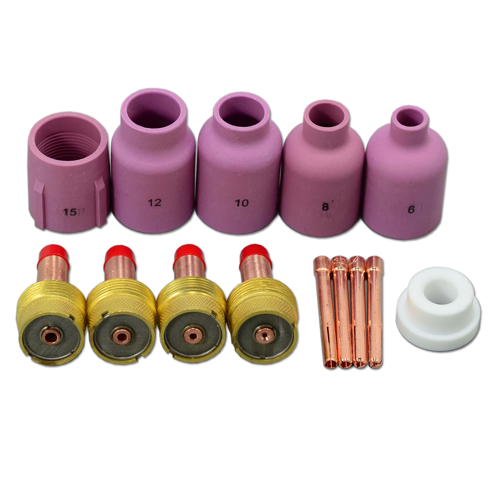 HK-Bluesweld TIG Large Diameter Gas Lens Collet Kit 45V116 (1/16") 45V64 (3/32") 995795 (1/8") Ceramic Cup 57N75 6# 3/8" 57N74 8# 1/2" 53N88#10 5/8" 53N87#12 3/4" For WP 17 18 26 TIG Welding Torch 14pcs