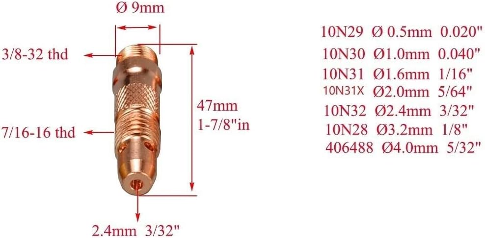 TIG Alumina Nozzle Ceramic Cups Outside & Inside 90º 10N50 1/4" 6.5mm Collet Body 10N24 10N32 3/32" 2.4mm Back Cap 57Y Series Cup Gasket 18CG SR WP 17 18 26 TIG Welding Torch 10pcs