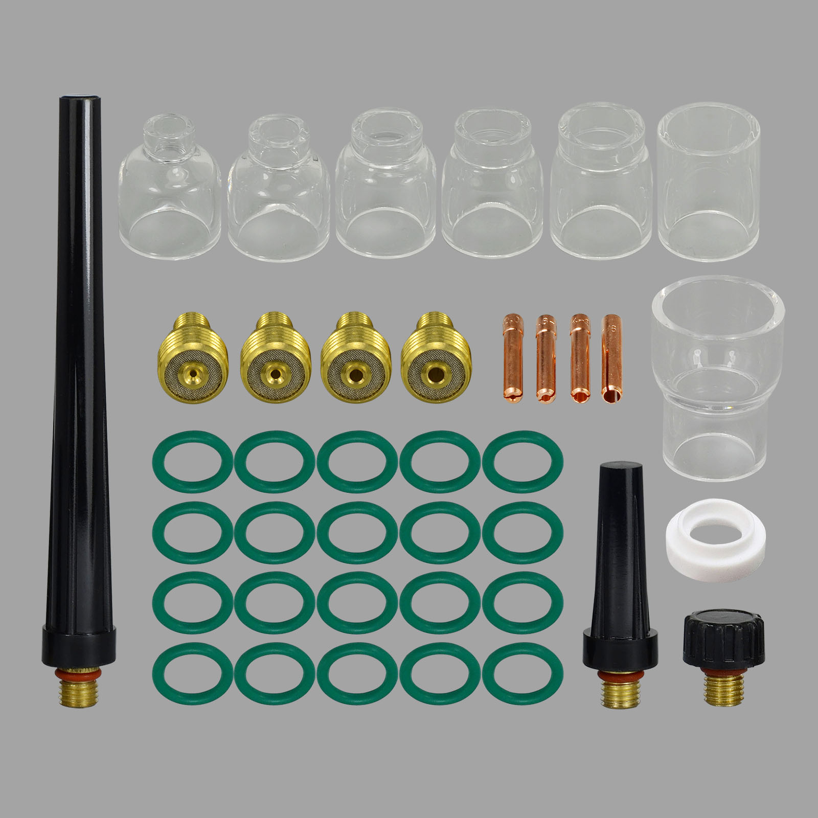 HK-Bluesweld TIG Gas Lens Collet Body 13N21 45V42 (.040" & 1mm) 13N22 45V43 (1/16" & 1.6mm) 45V44 13N23 (3/32" & 2.4mm) 45V45 13N24 (1/8" & 3.2mm) Glass Cup #4 ~ #12 WP 9 20 25 TIG Welding Torch 39pcs