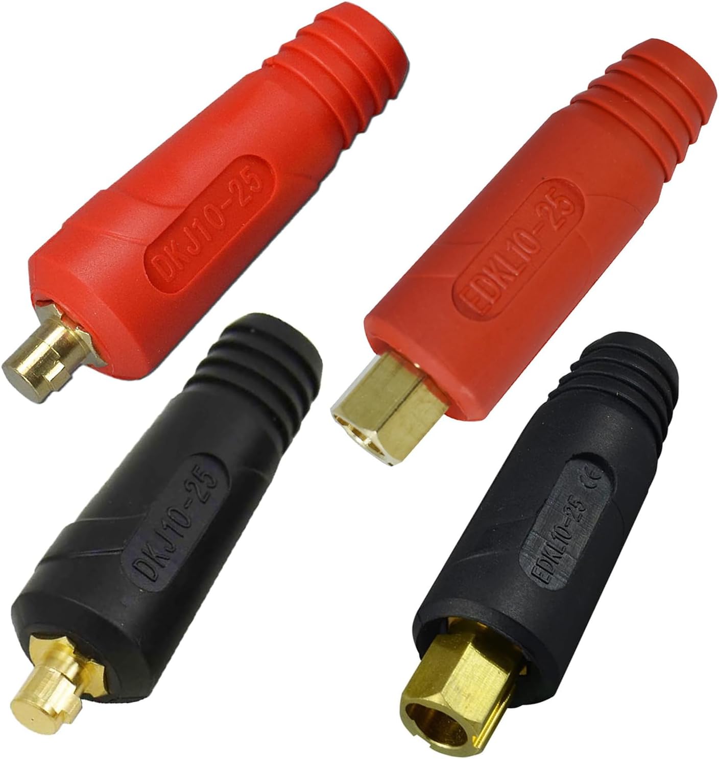 TIG Welding Cable Panel Connector Plug & Socket Set DKJ10-25 & EDKL10-25 200Amp with Black and Red Color Dinse-Style Quick Fitting 4pcs