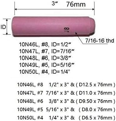 TIG Alumina Nozzles Long Ceramic Cup Assorted Size Kit 10N50L #4 1/4" 10N49L 5# 5/16" 10N48L 6# 3/8" 10N47L 7# 7/16" 10N46L 8# 1/2" Fit DB PTA SR WP 17 18 26 TIG Welding Torch 5pcs