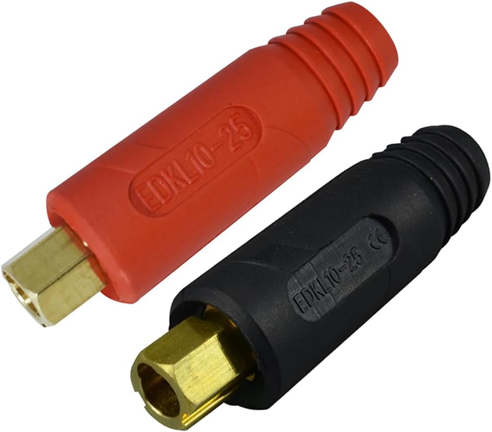 TIG Welding Cable Panel Connector Socket EDKL10-25 200Amp with Black and Red Color Dinse-Style Quick Fitting 2pcs