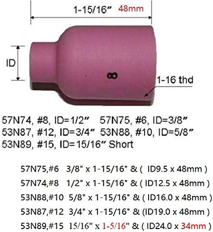 HK-Bluesweld TIG Large Gas Lens Alumina Nozzle Ceramic Cups 57N74#8 1/2" Orifice Fit SR DB WP 9 17 18 20 25 26 TIG Welding Torch 5pk