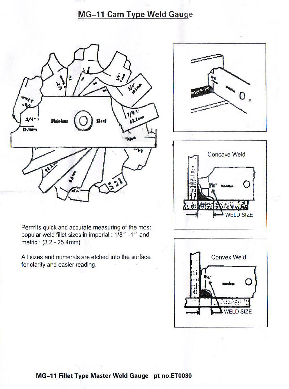 HK-Bluesweld 7piece Fillet Weld Set Gage Rl Gauge Depth Gauges Welding Inspection Test Ulnar Metric & Inch