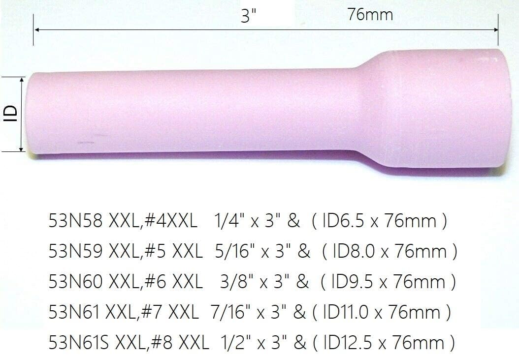 TIG Gas Lens Alumina Nozzle Ceramic Cup 53N59XXL (#5XXL 5/16") Fit PTA DB SR WP 9 17 18 20 25 26 TIG Welding Torch 5pk