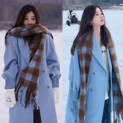 🧣Téli Új koreai sokoldalú kockás sál vastagodott meleg puha viaszos mohair hosszú nyakú sál
