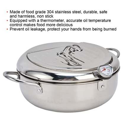 🔥Stainless Steel Frying Pot with Thermometer and Oil Drip Drainer Rack🎉
