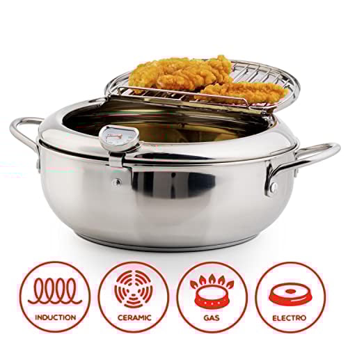 🔥Stainless Steel Frying Pot with Thermometer and Oil Drip Drainer Rack🎉