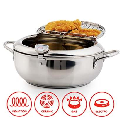 🔥Stainless Steel Frying Pot with Thermometer and Oil Drip Drainer Rack🎉