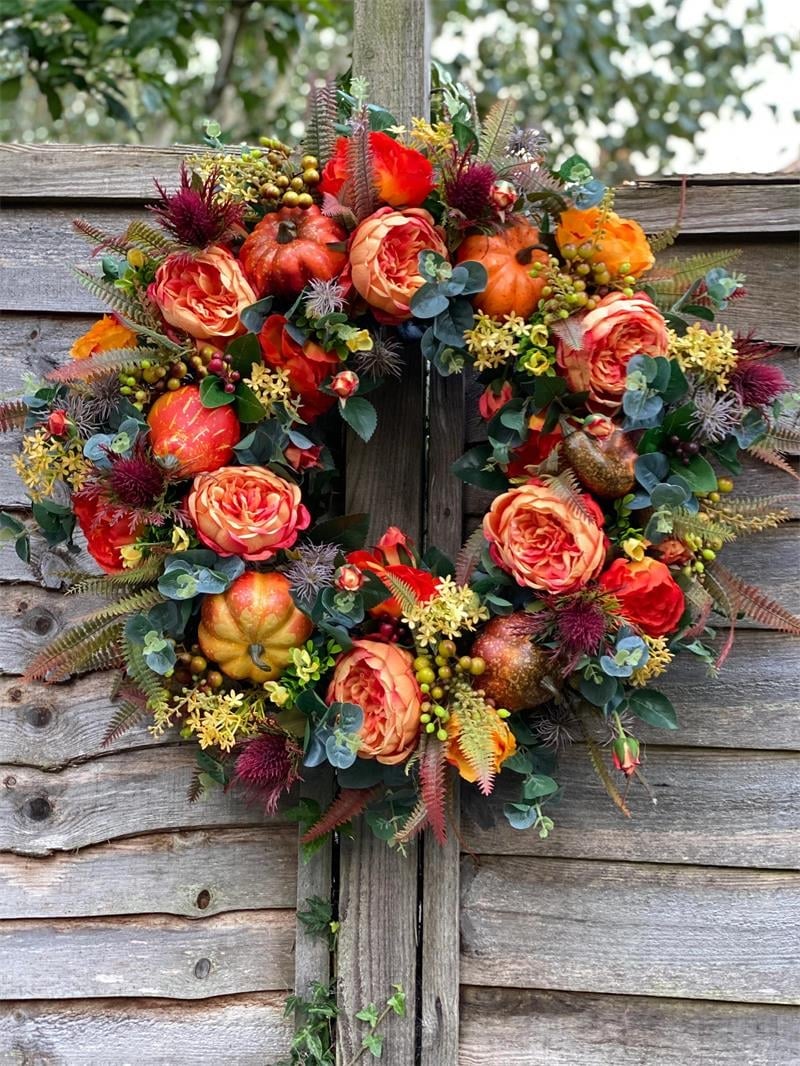 💖🔥LAST DAY 69% OFF--💖Fall Peony And Pumpkin Wreath - Year Round Wreath--🔥BUY 2 FREE VIP SHIPPING