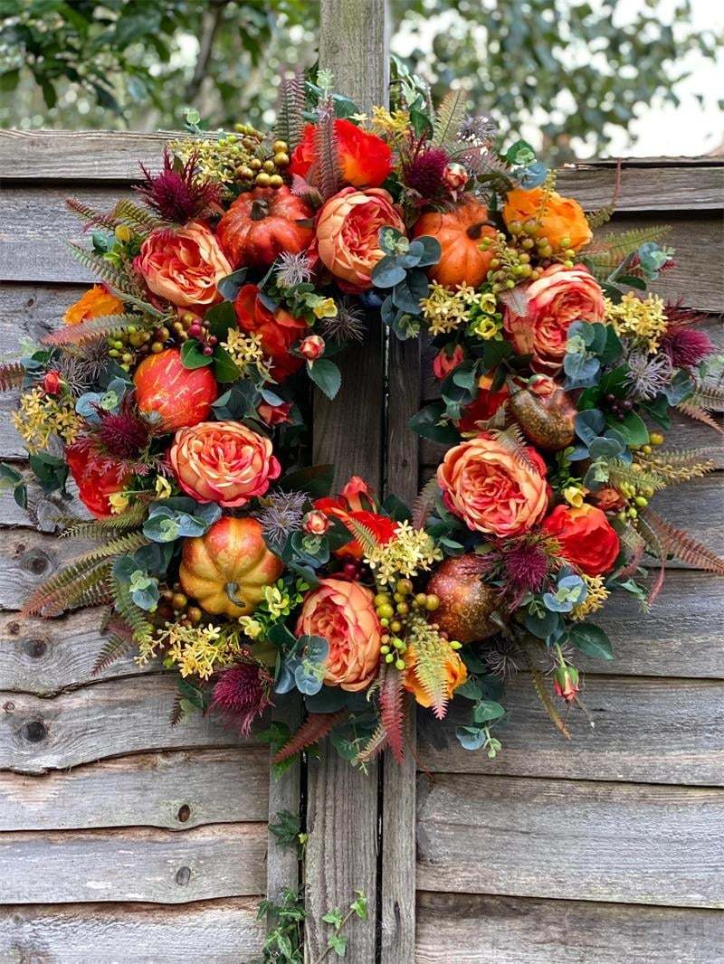 💖🔥LAST DAY 69% OFF--💖Fall Peony And Pumpkin Wreath - Year Round Wreath--🔥BUY 2 FREE VIP SHIPPING