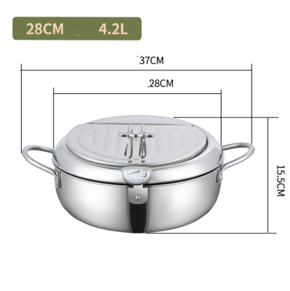 🔥Stainless Steel Frying Pot with Thermometer and Oil Drip Drainer Rack🎉