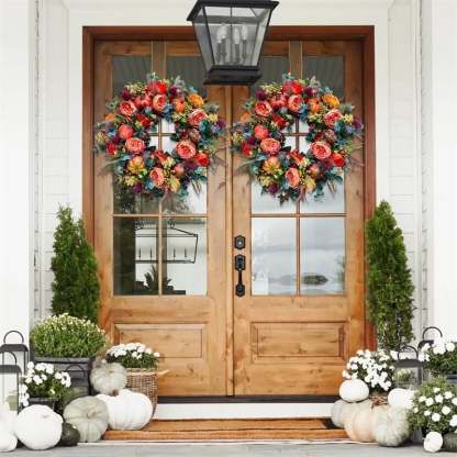 💖🔥LAST DAY 69% OFF--💖Fall Peony And Pumpkin Wreath - Year Round Wreath--🔥BUY 2 FREE VIP SHIPPING