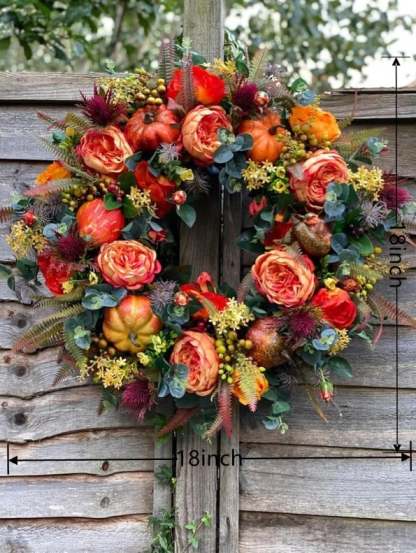 💖🔥LAST DAY 69% OFF--💖Fall Peony And Pumpkin Wreath - Year Round Wreath--🔥BUY 2 FREE VIP SHIPPING