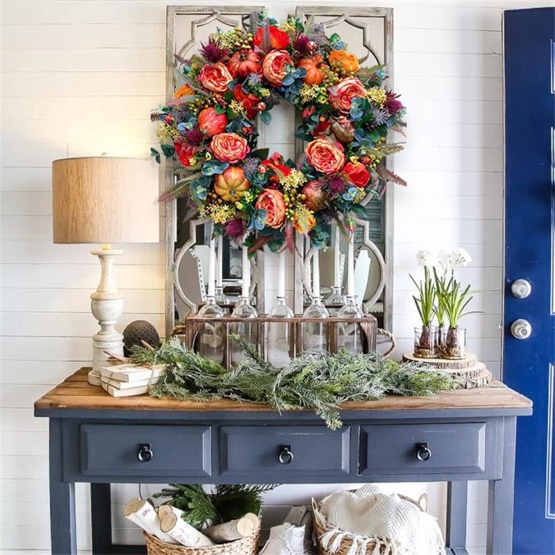 💖🔥LAST DAY 69% OFF--💖Fall Peony And Pumpkin Wreath - Year Round Wreath--🔥BUY 2 FREE VIP SHIPPING