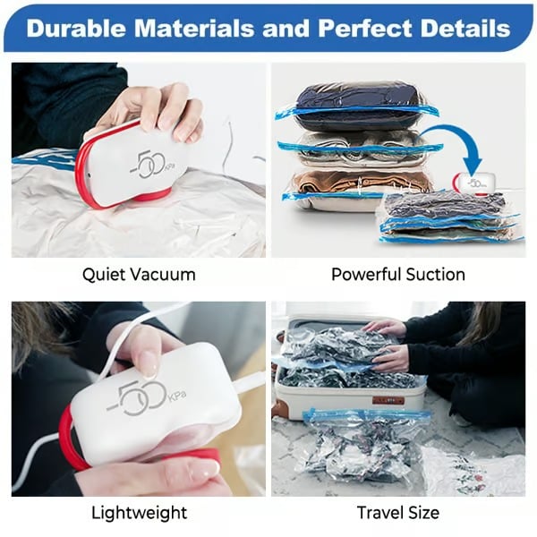 🏆6 Pack Lightweight Travel Bags with USB Electric Pump
