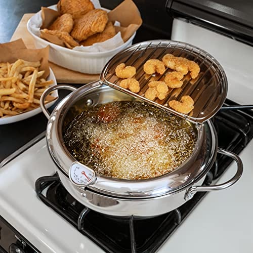🔥Stainless Steel Frying Pot with Thermometer and Oil Drip Drainer Rack🎉