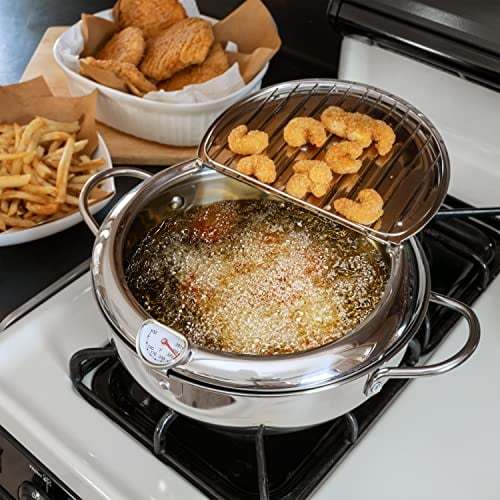 🔥Stainless Steel Frying Pot with Thermometer and Oil Drip Drainer Rack🎉