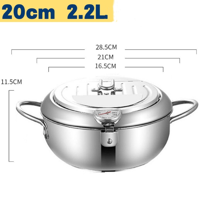 🔥Stainless Steel Frying Pot with Thermometer and Oil Drip Drainer Rac