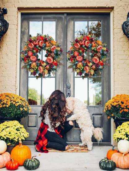 💖🔥LAST DAY 69% OFF--💖Fall Peony And Pumpkin Wreath - Year Round Wreath--🔥BUY 2 FREE VIP SHIPPING