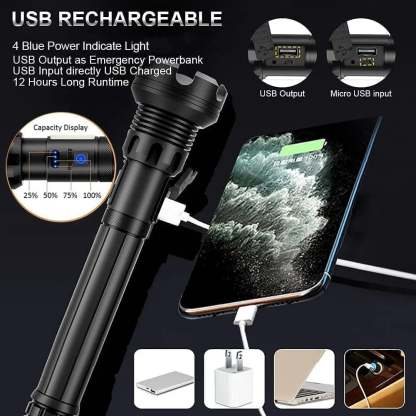 LED Rechargeable Tactical Laser Flashlight High Lumens