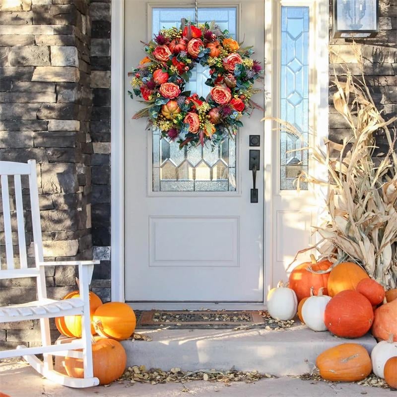 💖🔥LAST DAY 69% OFF--💖Fall Peony And Pumpkin Wreath - Year Round Wreath--🔥BUY 2 FREE VIP SHIPPING