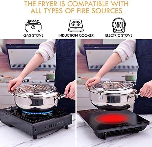 🔥Stainless Steel Frying Pot with Thermometer and Oil Drip Drainer Rack🎉
