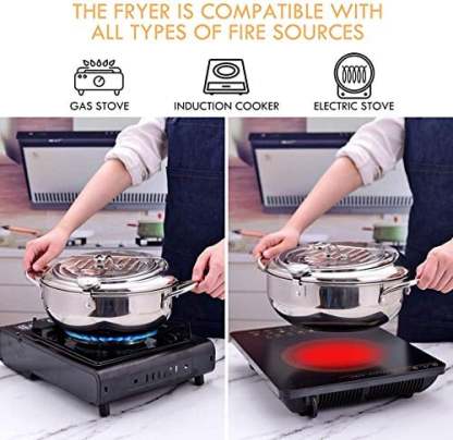 🔥Stainless Steel Frying Pot with Thermometer and Oil Drip Drainer Rack🎉