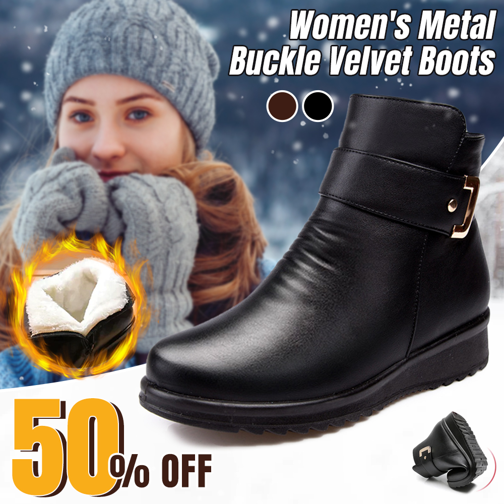Boloone  Metal Buckle Velvet Boots