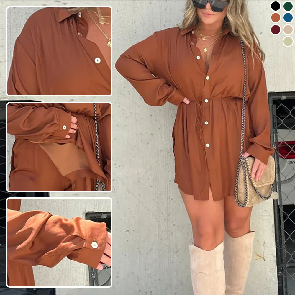 Boloone ✨50% OFF🎁Women's Solid Color Long Sleeve Shirt Dress