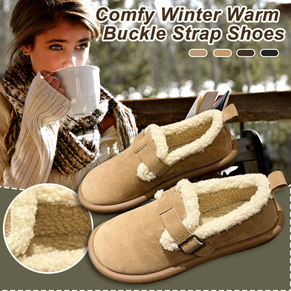Shobous Comfy Winter Women's Warm Buckle Strap Shoes