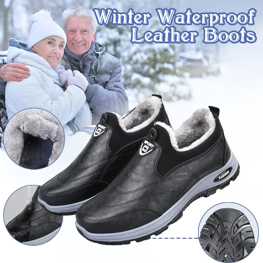 Shobous Men's Winter Waterproof Leather Warm Boots