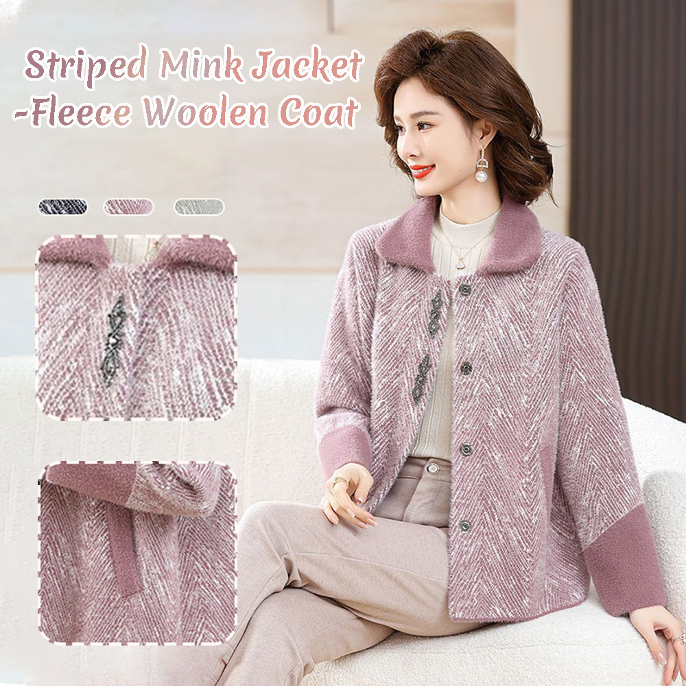 Typared Women's Striped Mink Jacket-Fleece Woolen Coat🔥FREE SHIPPING