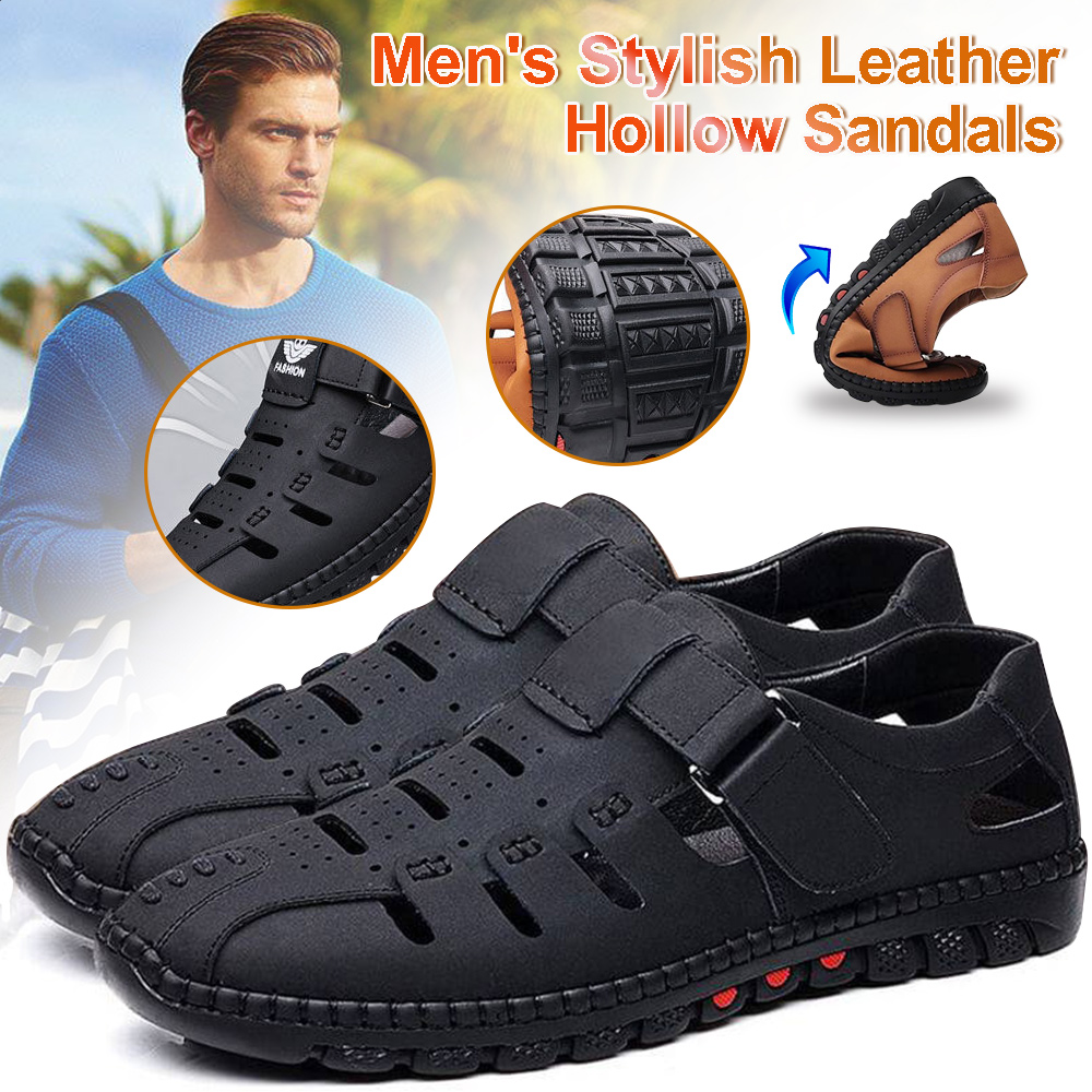 Wearscomfy Men's Stylish Leather Hollow Sandals