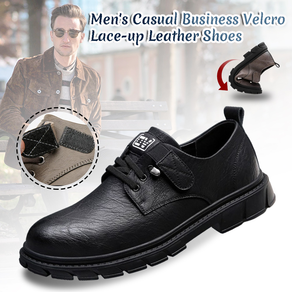Shobous Men's Casual Business Velcro Lace-up Leather Shoes