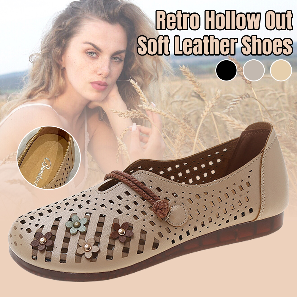 Wearscomfy Retro Hollow Out Soft Leather Shoes