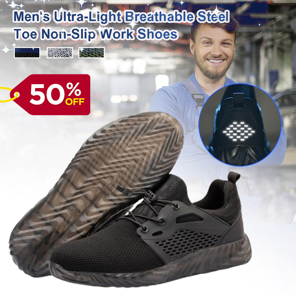 Wearscomfy Men's Ultra-Light Breathable Steel Toe Non-Slip Work Shoes