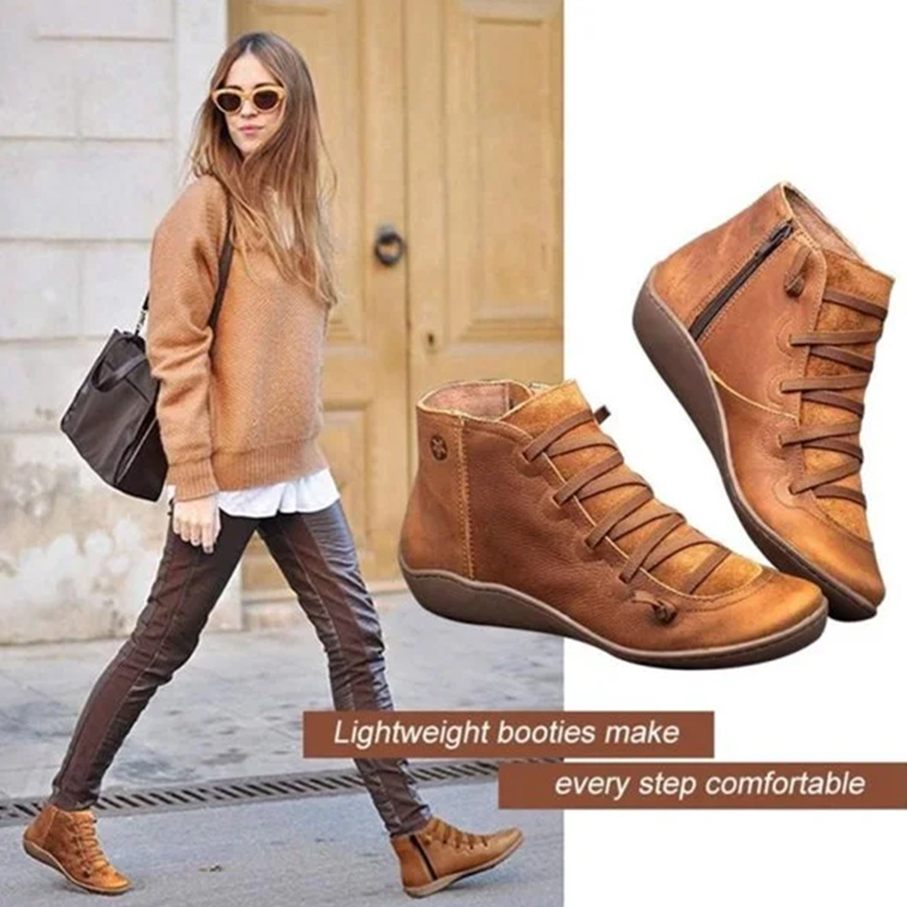 Boloone Comfortable Retro Leather Round Toe Arch support Martin Boots