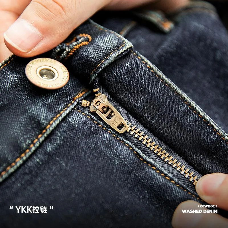 馬登工裝 美式復古丹寧水洗直筒牛仔褲阿美咔嘰寬鬆做舊長褲子男