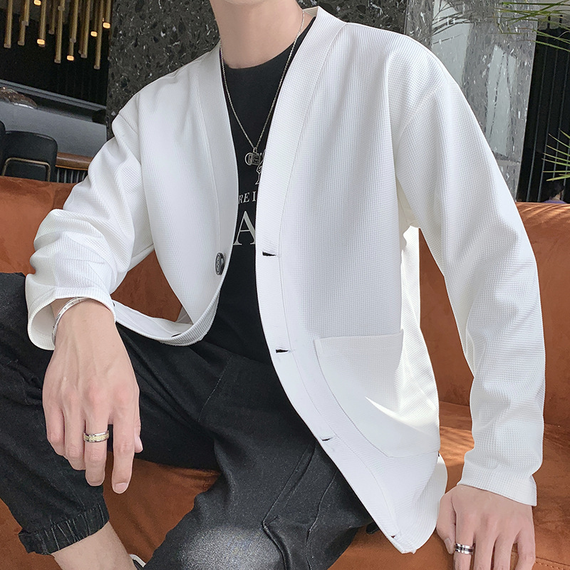 純色港風華夫格開襟衫衛衣單排扣披風立體貼袋春秋薄外套