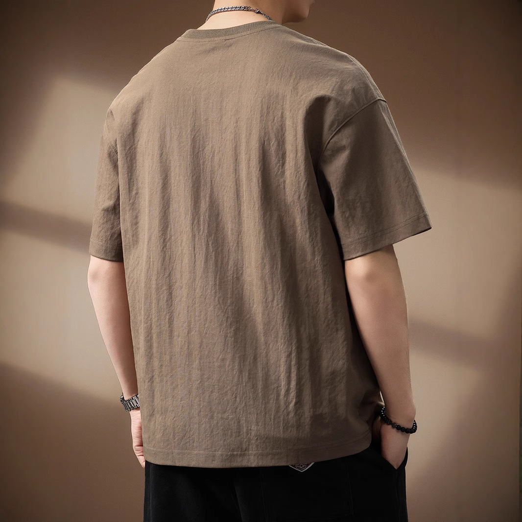 復古感貓熊印花短袖T卹男士夏季寬鬆字母刺繡設計半袖體卹