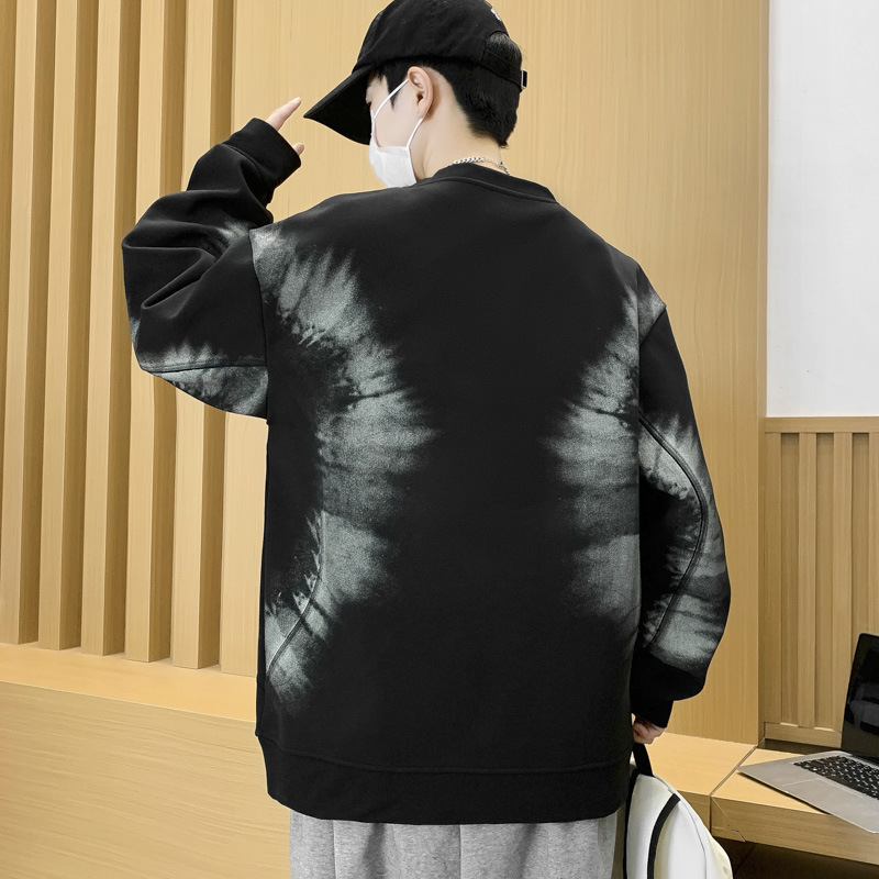 潮流復古迪桑羅紋紮染設計感衛衣秋季男士寬鬆長袖套頭衫