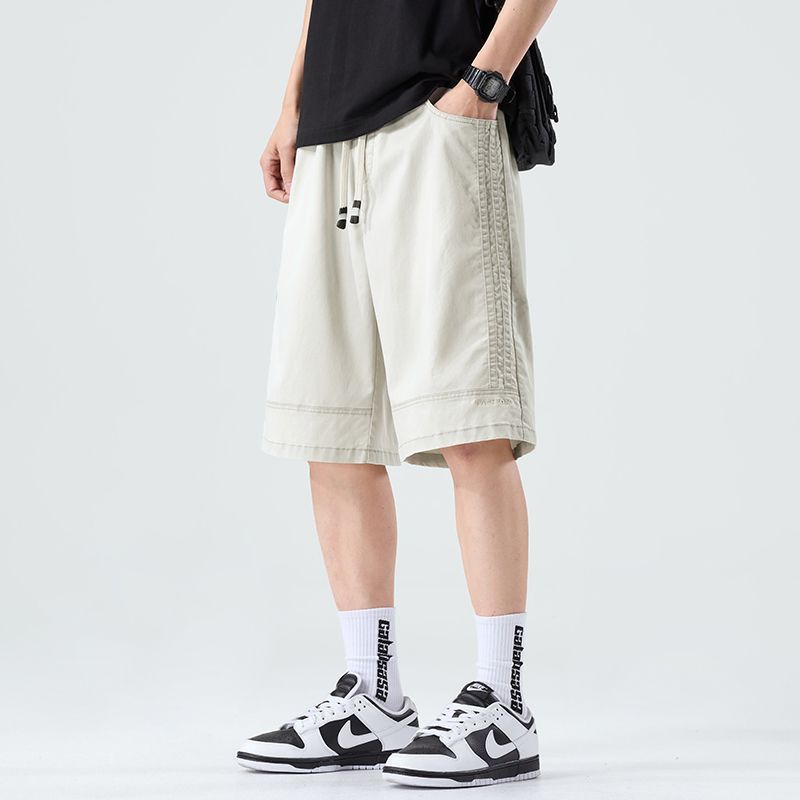 夏季涼感天絲萊賽爾男款直筒休閒褲美式五分褲復古短褲