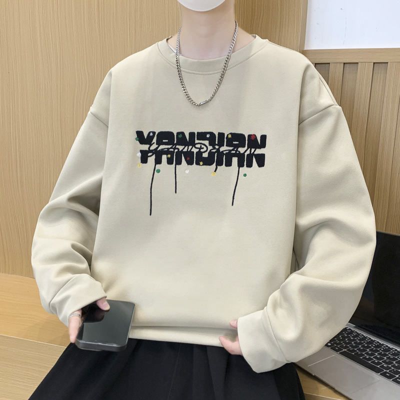 潮流復古迪桑羅紋毛巾繡設計感衛衣秋季男士寬鬆長袖套頭衫