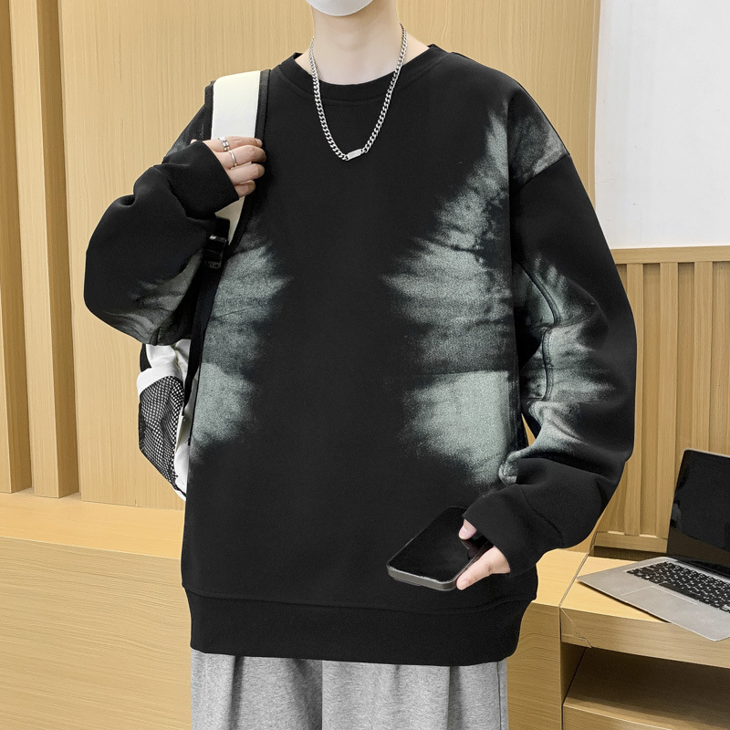 潮流復古迪桑羅紋紮染設計感衛衣秋季男士寬鬆長袖套頭衫
