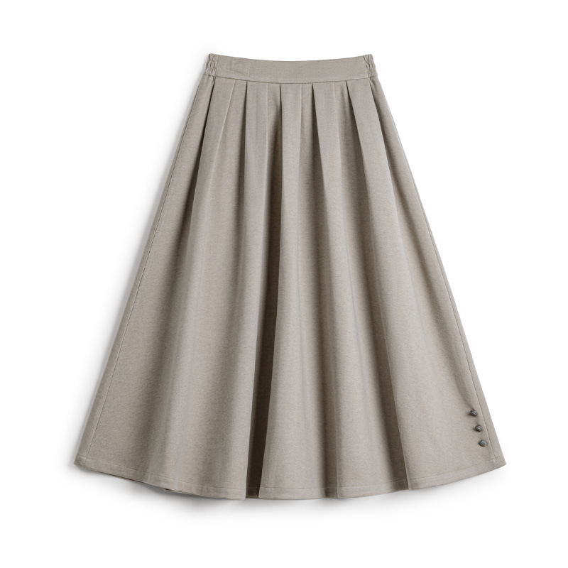 馬登女裝 毛呢大擺半身長裙針織鬆緊腰垂墜感百褶A字傘裙秋冬