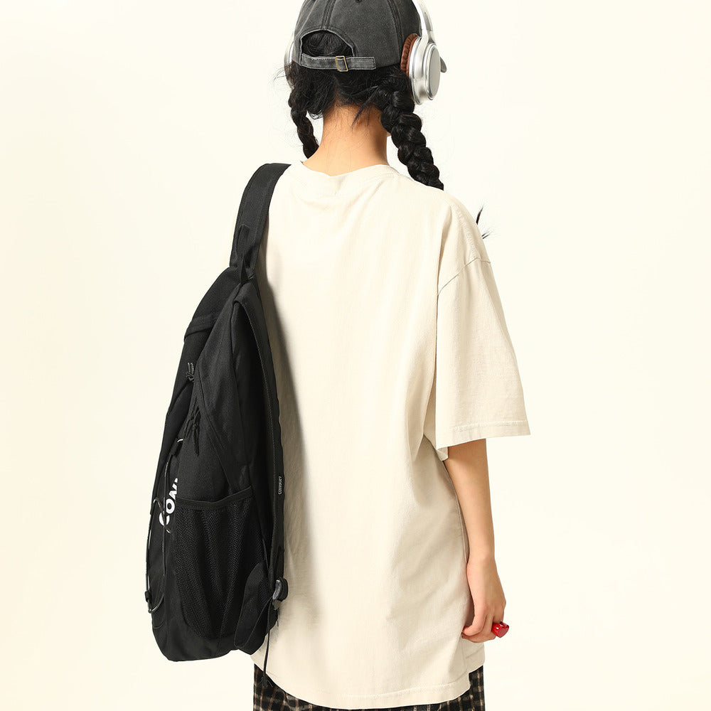 美式復古設計感印花水洗短袖T恤寬鬆情侶上衣潮