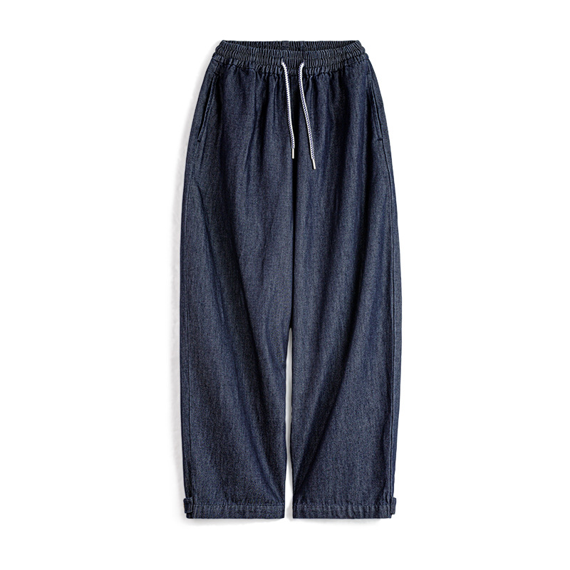 馬登女裝 復古冰皮香蕉牛仔褲凉感柔軟蘿蔔褲鬆緊腰抽繩褲子